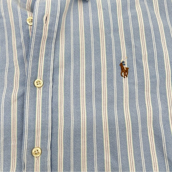 Polo by Ralph Lauren Men's Flesh Pony Blue, White & Pink Striped Shirt Size XL - Picture 2 of 11